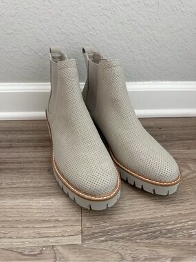 Women’s Taupe Perforated Chelsea Booties - Stylish Slip-On Ankle Boots